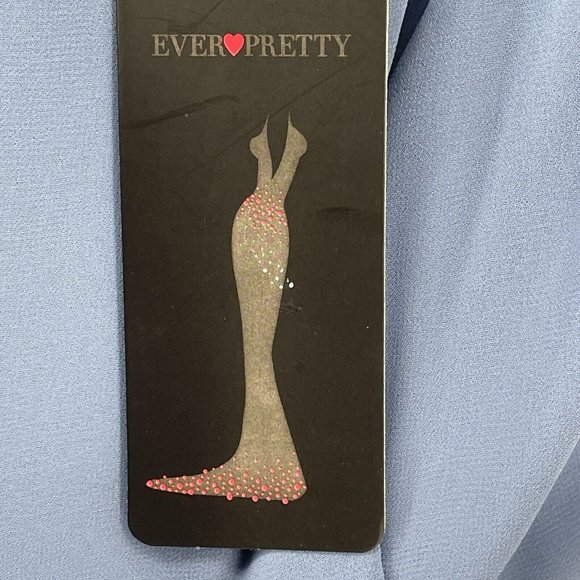 NWT Ever Pretty Hi Lo Chiffon Midi Dress sz L Illusion Lace Top Rhinestone Blue - Picture 7 of 11